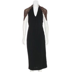 DOLCE & GABBANA Black Halter Midi Dress with Leopard scarf IT42
